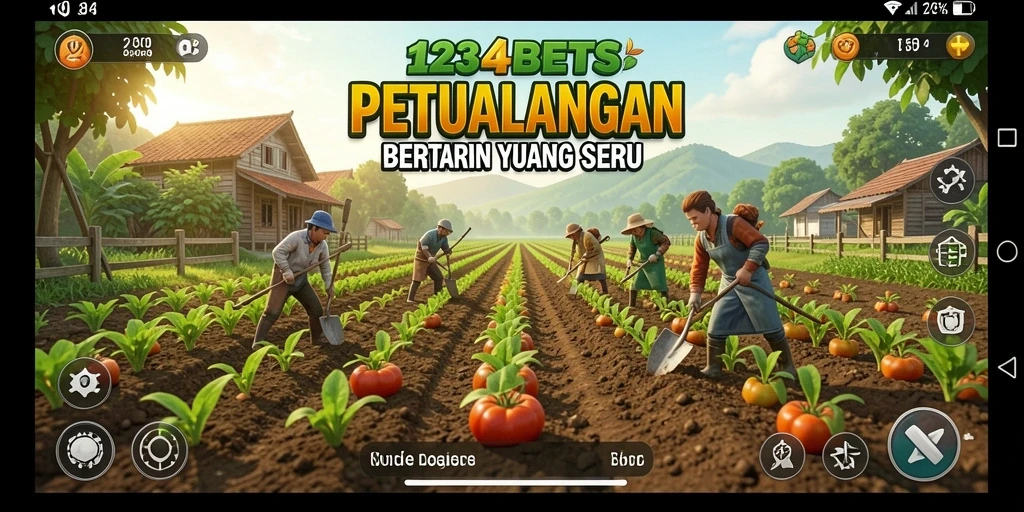 Screenshot utama 1234BETS menampilkan suasana kebun yang indah dan penuh warna.