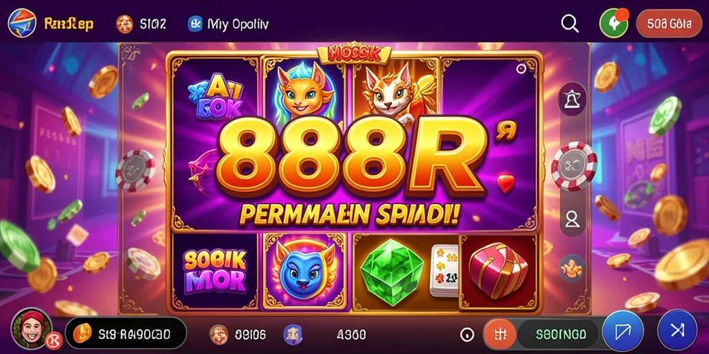Screenshot gameplay Slot 888R yang penuh warna dan menarik.