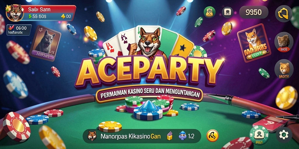 Gameplay ACEPARTY yang mengasyikkan dengan desain kasino modern.