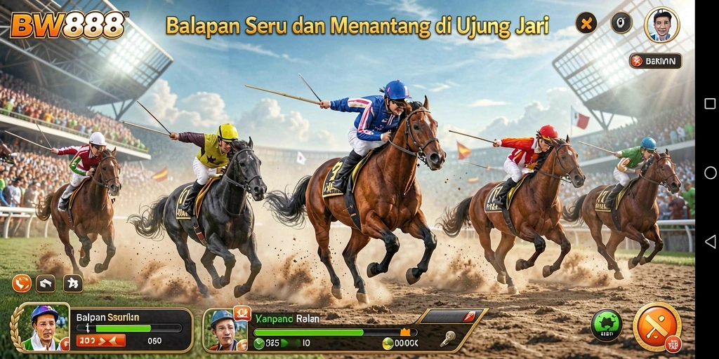 Screenshot utama BW888 menampilkan aksi balapan yang intens dan mendebarkan.