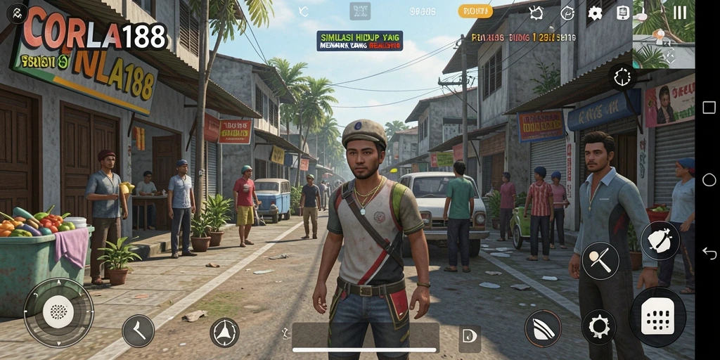 Tampilan gameplay CORLA188 dengan interaksi karakter yang realistis.