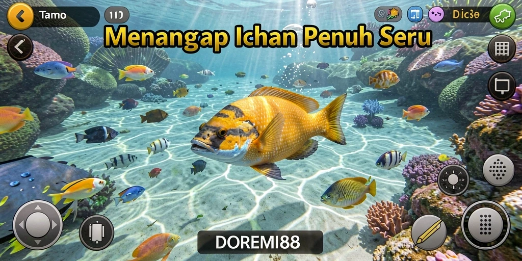 Screenshot gameplay DOREMI88 menampilkan momen menangkap ikan yang mendebarkan.