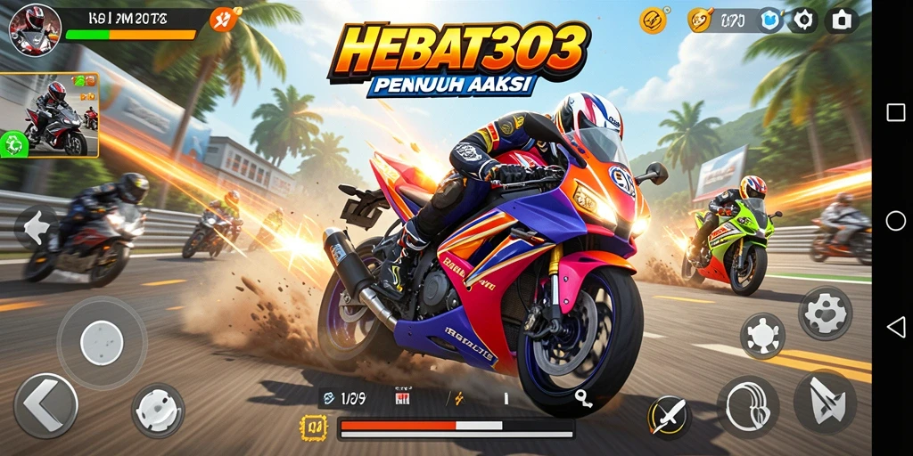 Tampilan seru dari gameplay HEBAT303 yang penuh aksi balap motor.