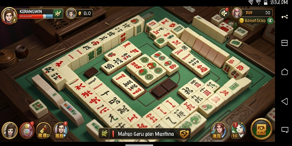 Tampilan gameplay seru di KERANGWIN dengan ubin Mahjong berwarna-warni.