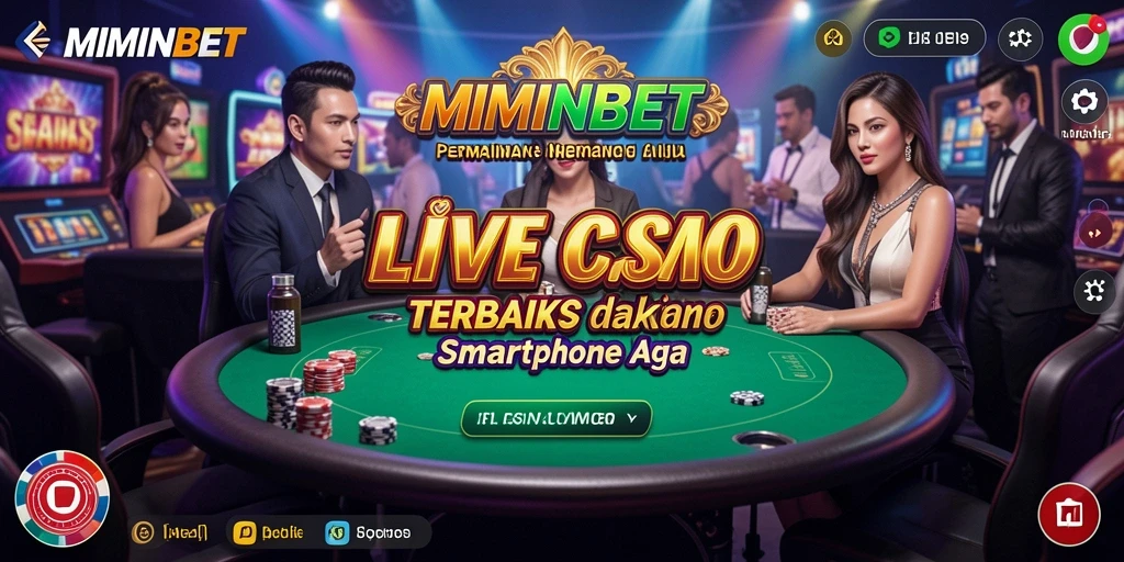 Screenshot MIMINBET menunjukkan dealer profesional dan permainan Live Casino yang mendebarkan.