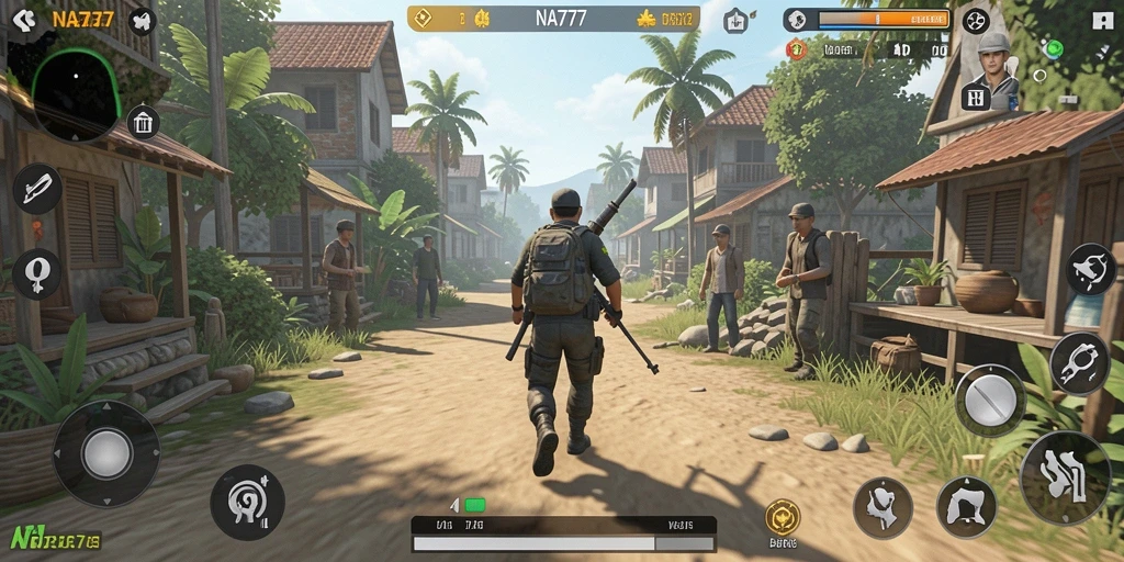 Screenshot gameplay NA777 menampilkan dunia simulasi yang kaya dan interaktif.