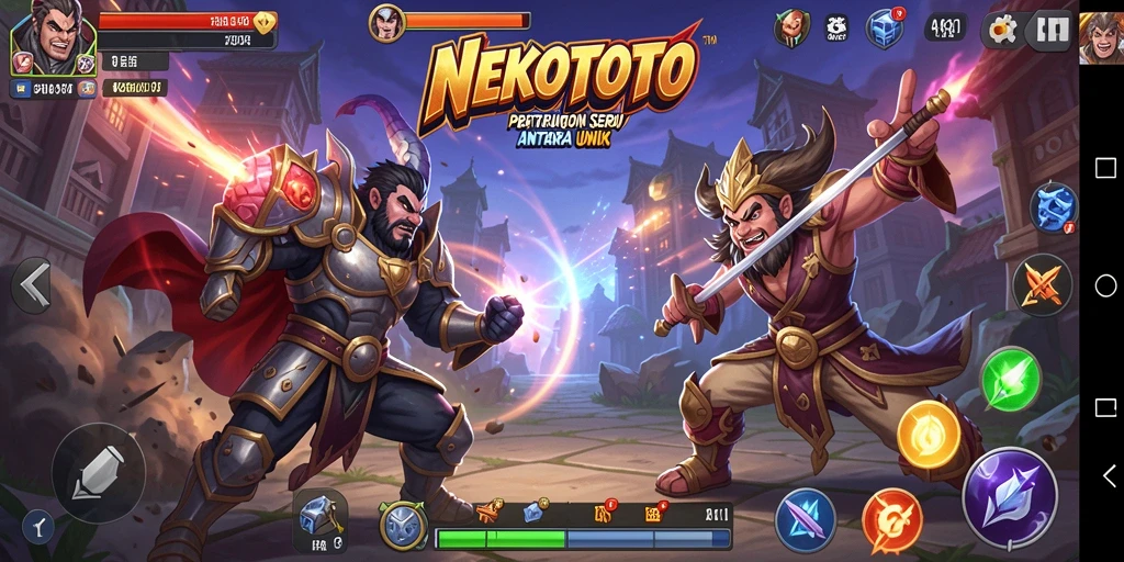 Tampilan gameplay yang mendebarkan dari NEKOTOTO dengan karakter bertarung.