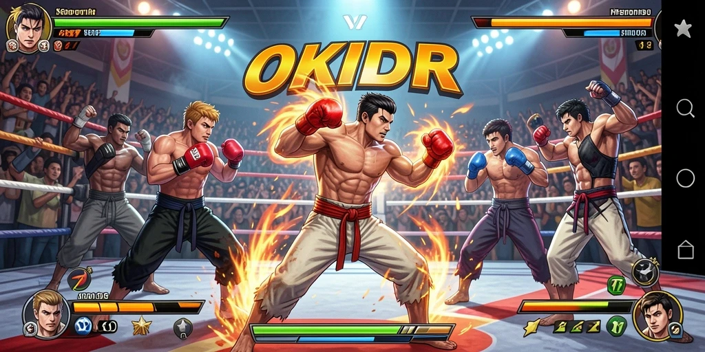Gameplay OKIDR dengan pertarungan seru dan karakter beragam.