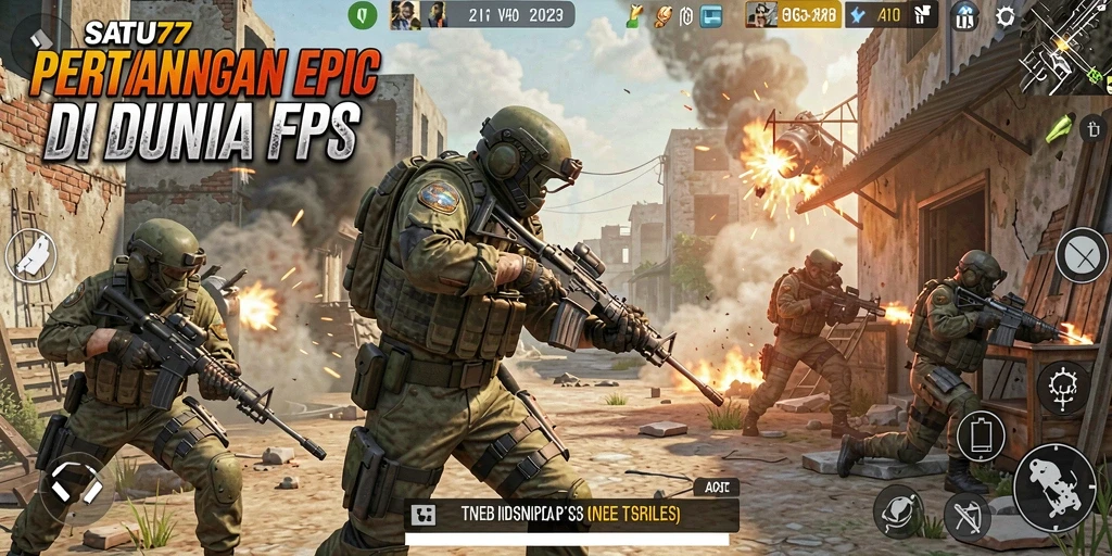 Screenshot gameplay menampilkan aksi tembak-menembak yang intens di SATU77.