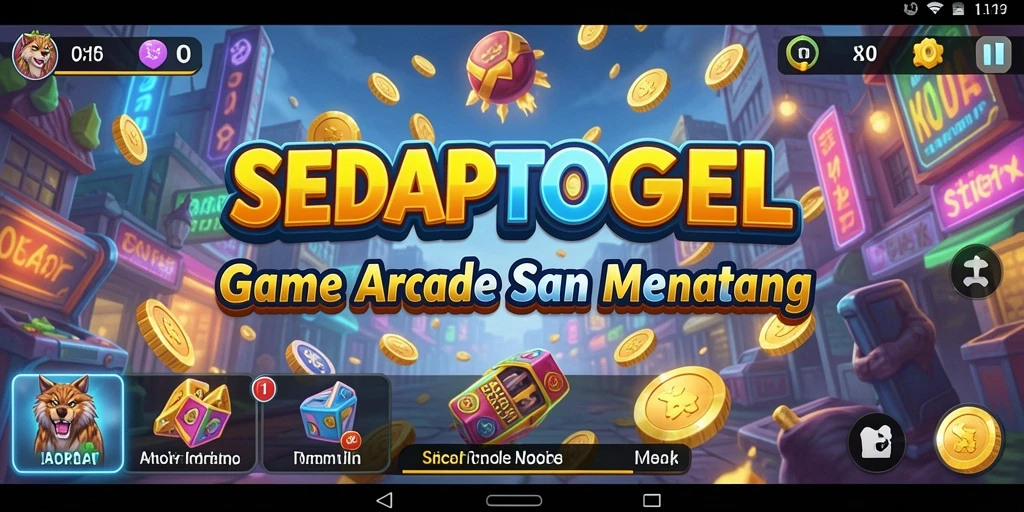 Screenshot SEDAPTOGEL menampilkan gameplay seru dengan tantangan Arcade yang menakjubkan.