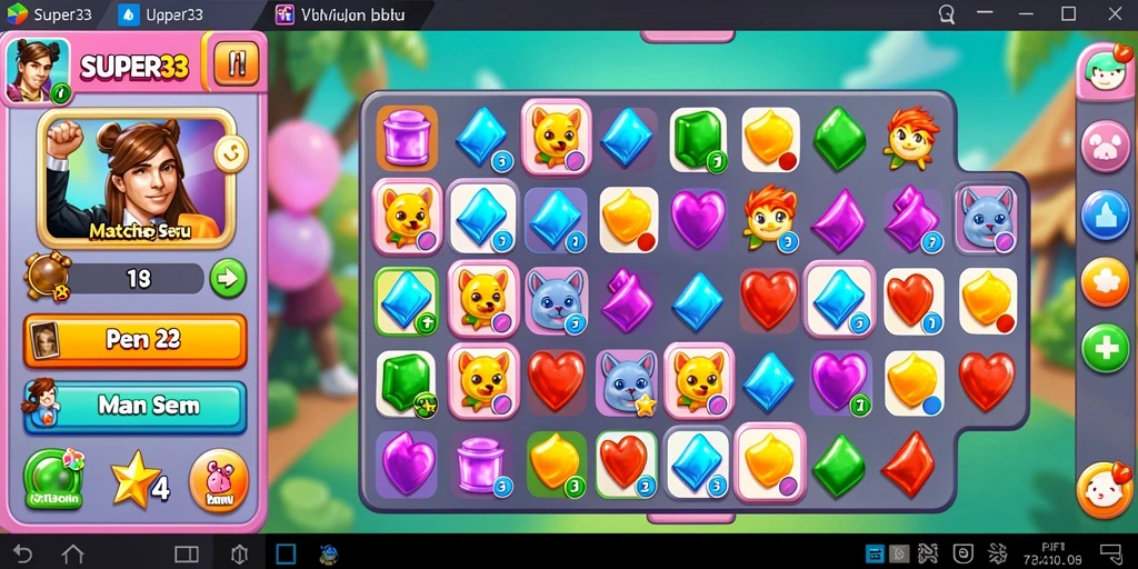 Screenshot gameplay SUPER33 menampilkan serunya mencocokkan permata.