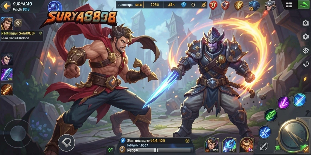 Tangkapan layar SURYA898 menampilkan aksi seru dalam pertarungan MOBA.